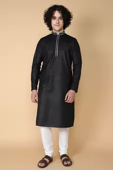 Tabard Black plain cotton kurta