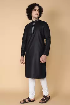 Tabard Black plain cotton kurta