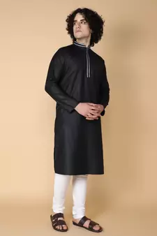 Tabard Black plain cotton kurta