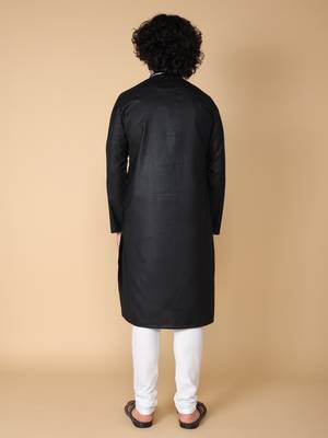 Tabard Black plain cotton kurta 5