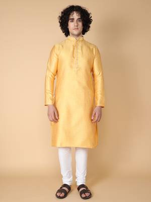 Tabard Yellow embroidered jacquard kurta 2