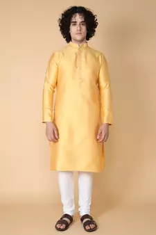 Tabard Yellow embroidered jacquard kurta