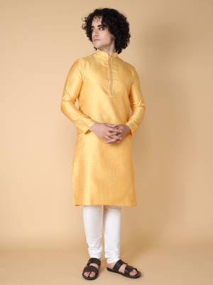 Tabard Yellow embroidered jacquard kurta 3
