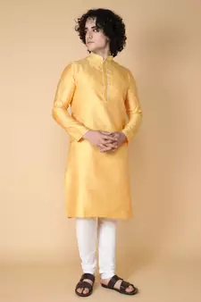 Tabard Yellow embroidered jacquard kurta
