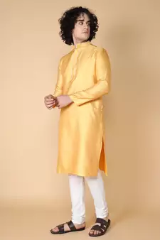 Tabard Yellow embroidered jacquard kurta