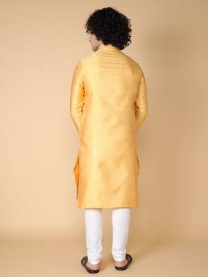 Tabard Yellow embroidered jacquard kurta 5