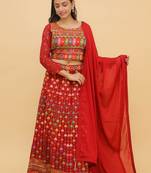 Fusionic red georgette embroidered lehenga-choli with blouse
