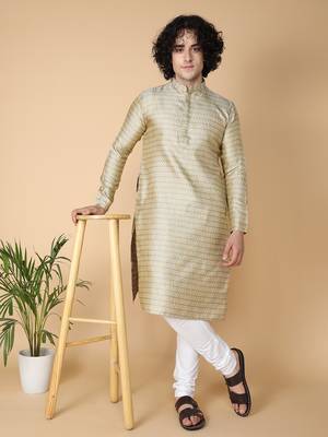 Tabard Grey embroidered jacquard kurta 1