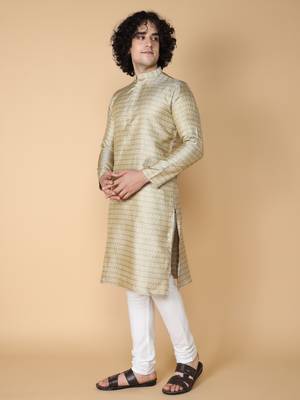 Tabard Grey embroidered jacquard kurta 4