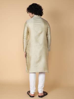 Tabard Grey embroidered jacquard kurta 5