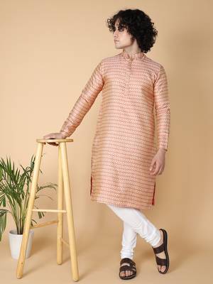 Tabard Red embroidered jacquard kurta 1