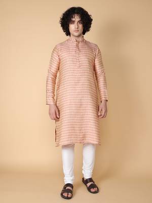 Tabard Red embroidered jacquard kurta 2