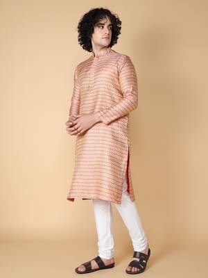 Tabard Red embroidered jacquard kurta 3