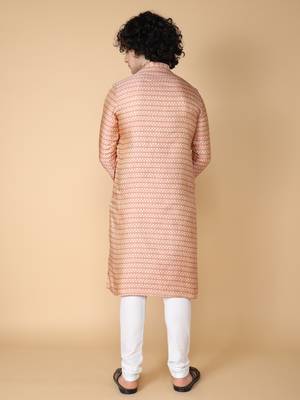 Tabard Red embroidered jacquard kurta 5