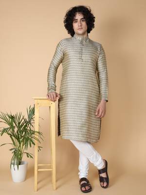 Tabard Blue embroidered jacquard kurta 1