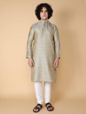Tabard Blue embroidered jacquard kurta 2