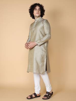 Tabard Blue embroidered jacquard kurta 3