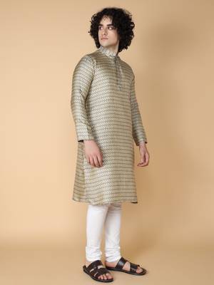 Tabard Blue embroidered jacquard kurta 4