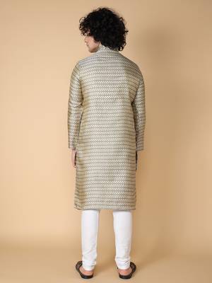 Tabard Blue embroidered jacquard kurta 5