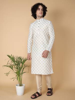 Tabard White printed cotton kurta 1