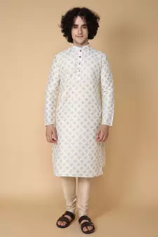 Tabard White printed cotton kurta
