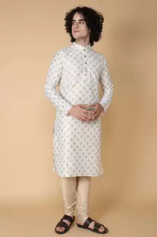Tabard White printed cotton kurta