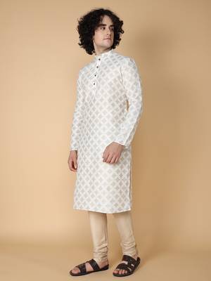Tabard White printed cotton kurta 4