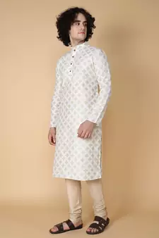 Tabard White printed cotton kurta