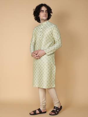 Tabard Green printed cotton kurta 3