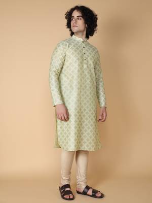 Tabard Green printed cotton kurta 4