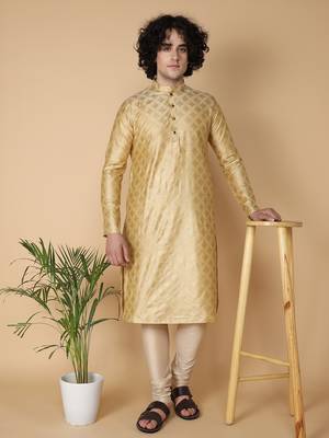 Tabard Beige printed cotton kurta 1