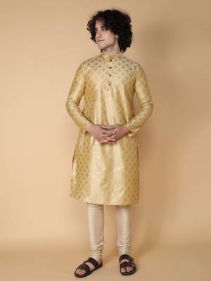 Tabard Beige printed cotton kurta 2