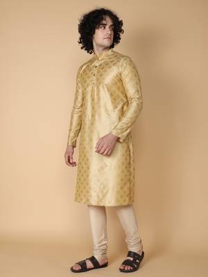 Tabard Beige printed cotton kurta 3