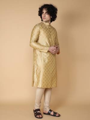 Tabard Beige printed cotton kurta 4