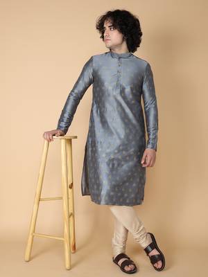 Tabard Grey printed cotton kurta 1