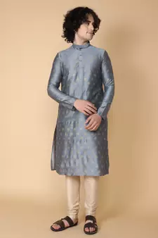 Tabard Grey printed cotton kurta