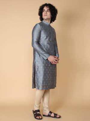 Tabard Grey printed cotton kurta 3