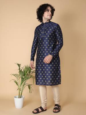 navy blue printed cotton kurta 1