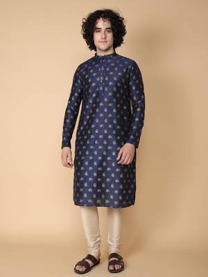 navy blue printed cotton kurta 2