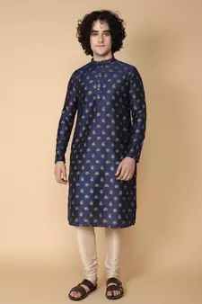 navy blue printed cotton kurta