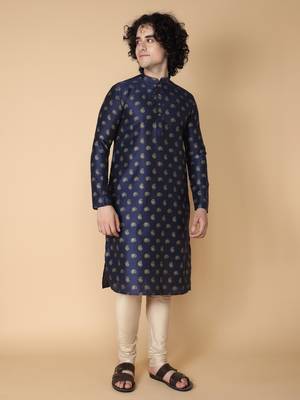 navy blue printed cotton kurta 3