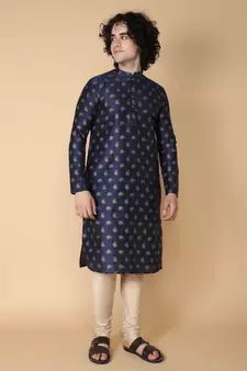navy blue printed cotton kurta