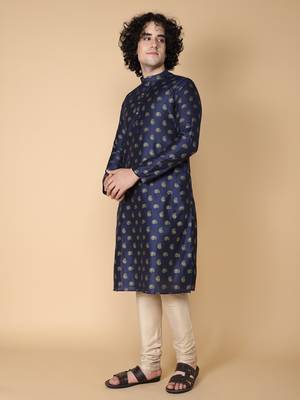navy blue printed cotton kurta 4