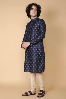 navy blue printed cotton kurta