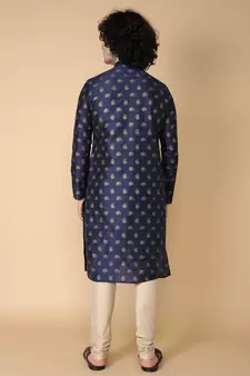 navy blue printed cotton kurta
