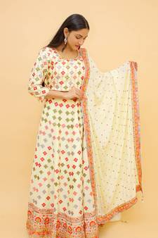 Fusionic cream chiffon embroidered lehenga-choli with blouse