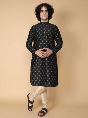 Tabard Black printed cotton kurta 2