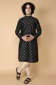 Tabard Black printed cotton kurta