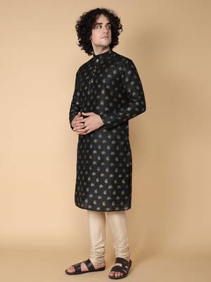 Tabard Black printed cotton kurta 3