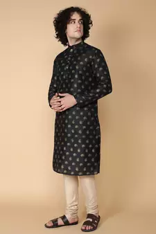 Tabard Black printed cotton kurta